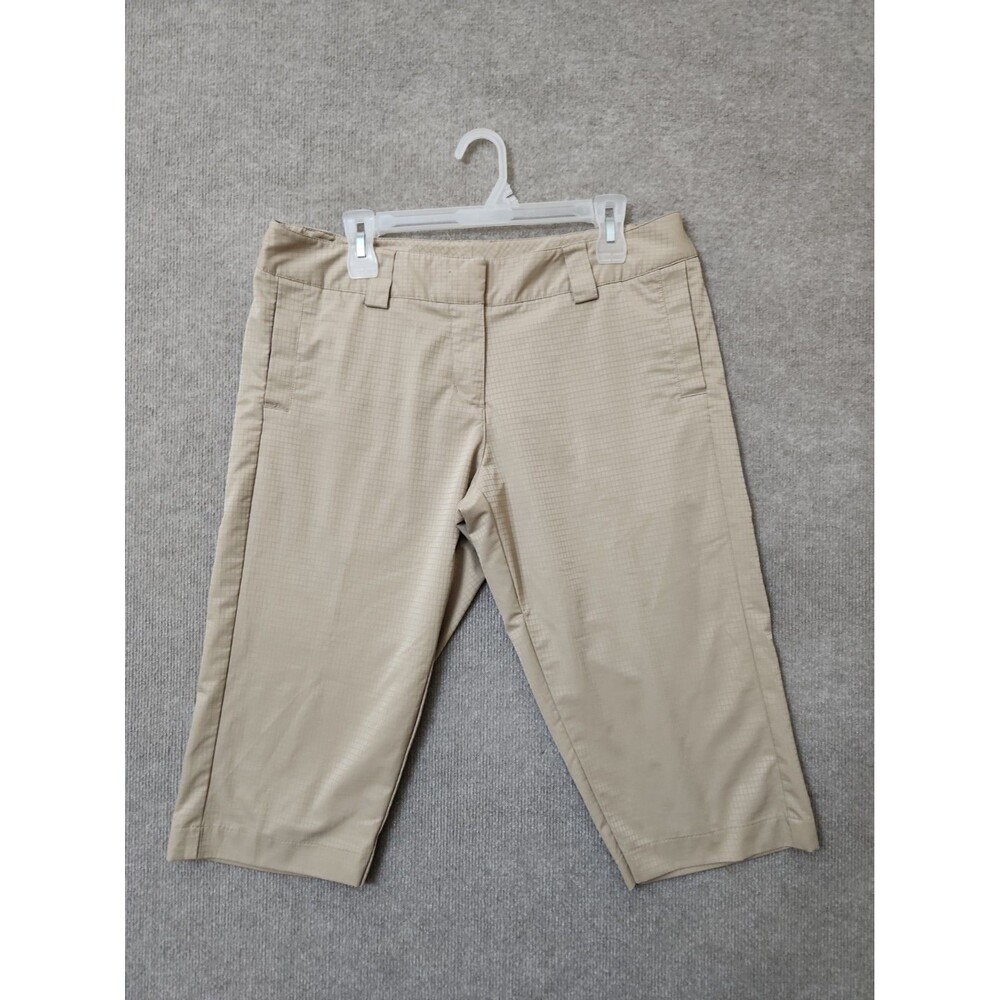 Adidas ClimaLite Skimmer Capri Pants Womens 12 Beige Check Lightweight